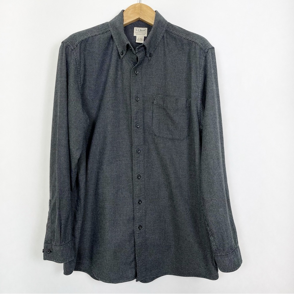 L.L. Bean Men’s Charcoal Gray Flannel Casual Button Down Shirt Size XL Tall